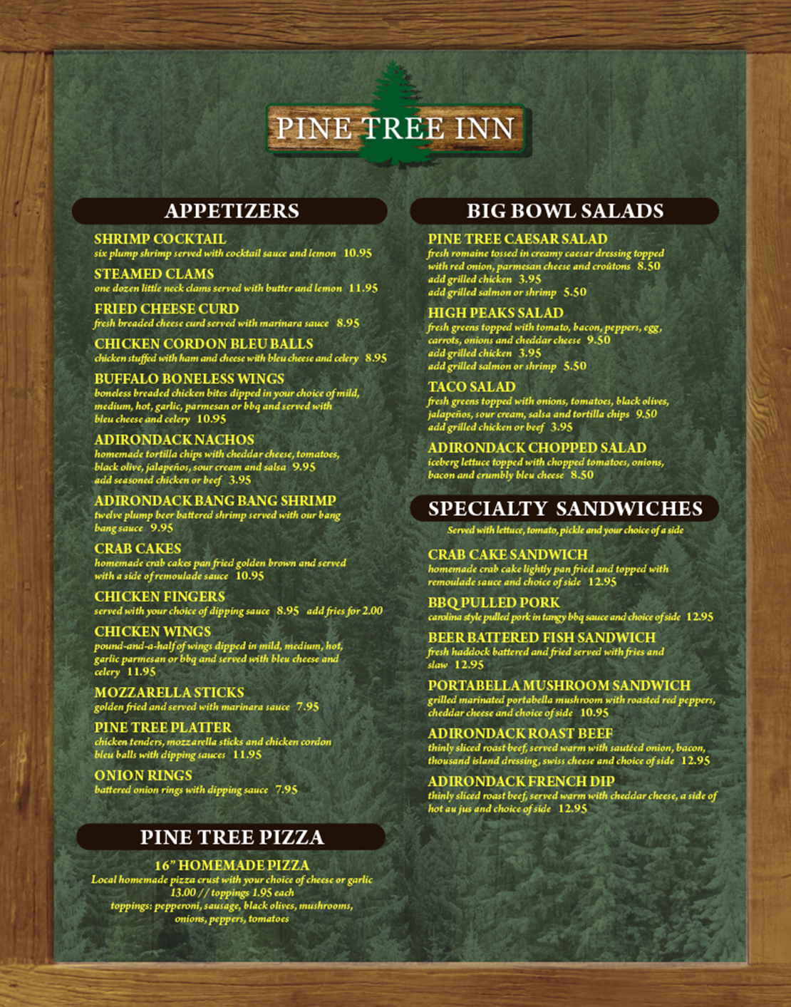 Menu Pine Tree Inn